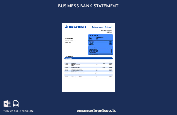 stile verificato Estratto conto aziendale della Bank of Hawaii Modello Word e PD